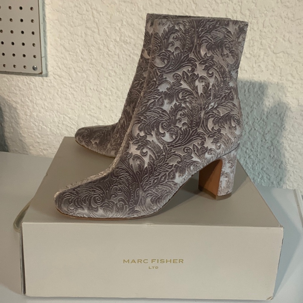 Silver velvet brocade booties